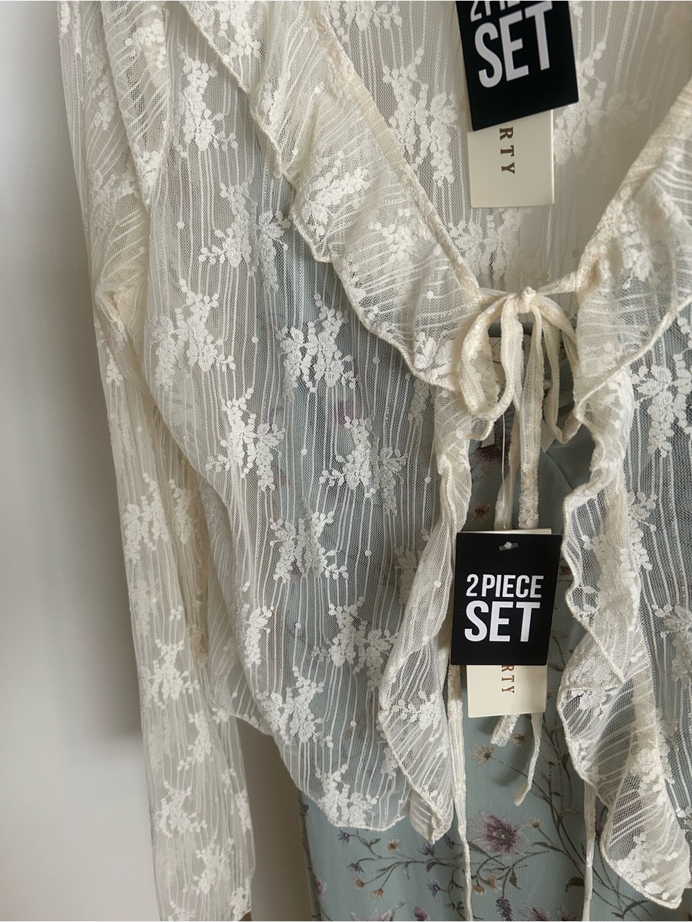 NWT Thirty Thirty 2 Piece Floral Midi Dress & Lace Tie Front Cardigan Large - Picture 2 of 9